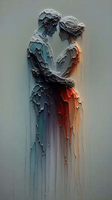 Impasto Palette Knife Couple Embrace Textured Abstract Art - Free 4K & 8K Mobile Wallpaper
