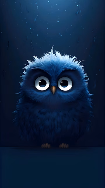 Indigo Fluffy Owl Digital Art Portrait Dark Moody Background - Free 4K & 8K Mobile Wallpaper
