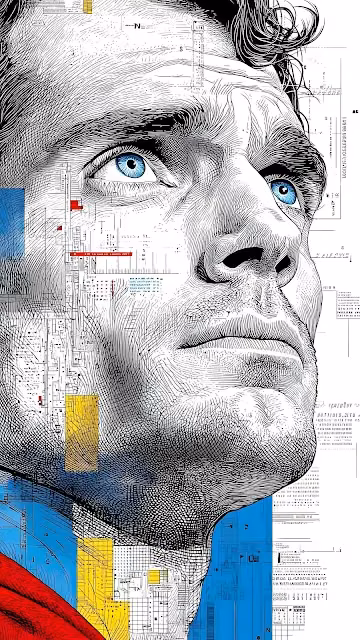 Intense Blue Eyes Portrait with Technical Blueprint Overlay - Free 4K & 8K Mobile Wallpaper