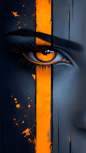 Intense Orange Eye Abstract Portrait Dark Charcoal Art - Free 4K & 8K Mobile Wallpaper
