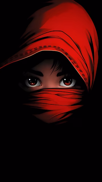 Intense Red Hooded Figure Eyes Minimalist Dark Vector Art - Free 4K & 8K Mobile Wallpaper
