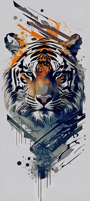 Intense Tiger Portrait Graffiti Art Blue Eyes Abstract Style - Free 4K & 8K Mobile Wallpaper