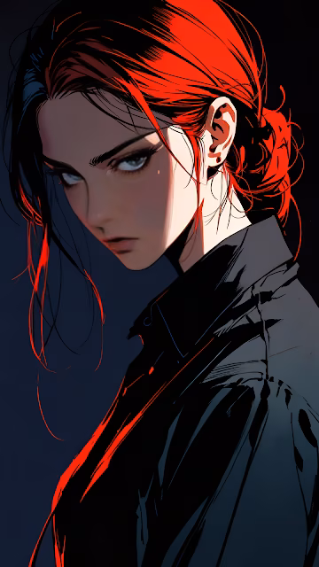 Intense Woman Portrait Red Hair Black Jacket Noir Style Art - Free 4K & 8K Mobile Wallpaper