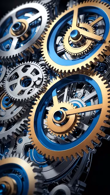Interlocking Gears in Gold and Blue Machinery - Free 4K & 8K Mobile Wallpaper