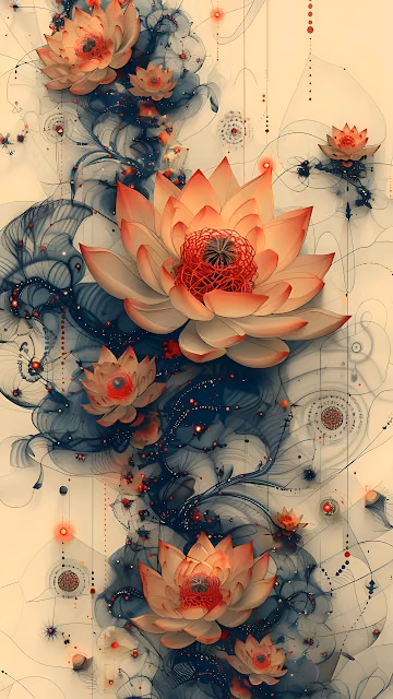Intricate Lotus Flower Art with Abstract Swirls and Geometry - Free 4K & 8K Mobile Wallpaper