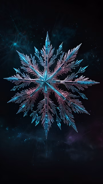 Iridescent Snowflake Glowing Against Cosmic Nebula Background - Free 4K & 8K Mobile Wallpaper