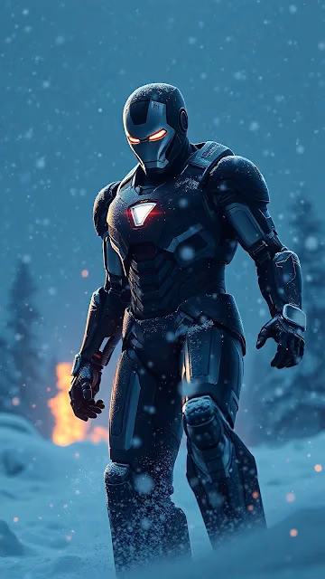 Iron Man in Snow with Glowing Red Eyes - Free 4K & 8K Mobile Wallpaper