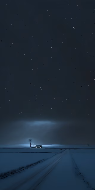 Isolated Winter Cabin Under Starry Night Sky Long Exposure - Free 4K & 8K Mobile Wallpaper