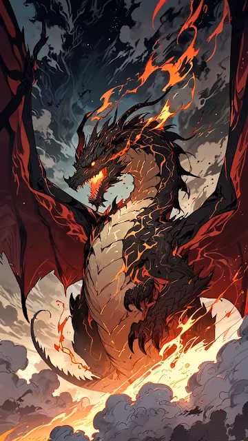 Lava-Filled Dragon Soaring Through Stormy Sky - Free 4K & 8K Mobile Wallpaper