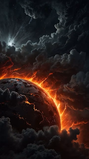 Lava Planet Emerging from Stormy Cosmic Clouds - Free 4K & 8K Mobile Wallpaper