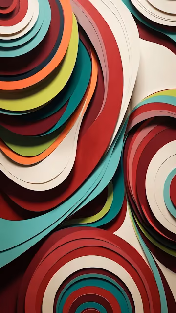 Layered Paper Cut Art Swirls in Red and Teal Tones - Free 4K & 8K Mobile Wallpaper