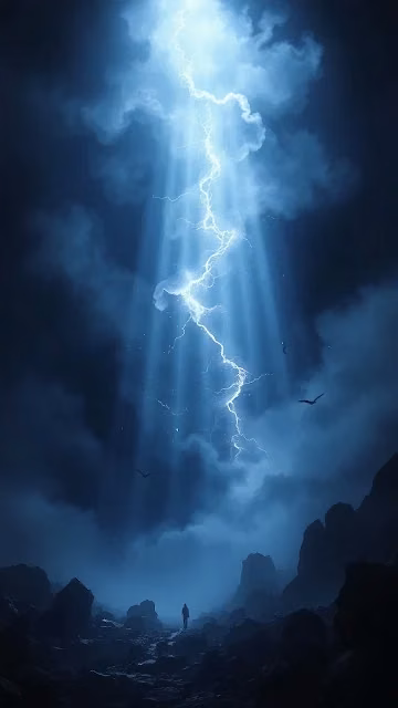Lone Figure Under Massive Lightning Strike - Free 4K & 8K Mobile Wallpaper