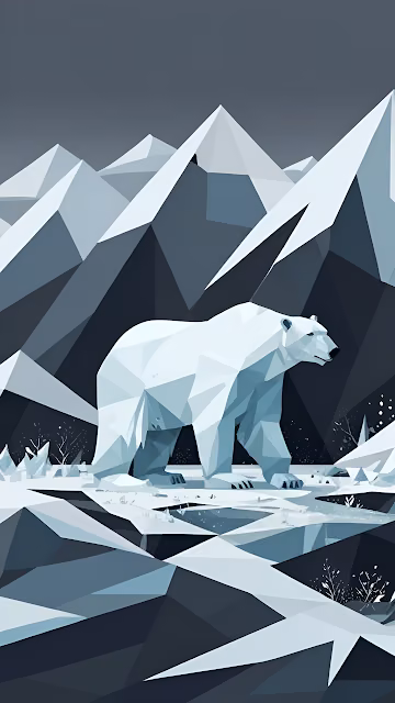 Low Poly Polar Bear Arctic Geometric Illustration - Free 4K & 8K Mobile Wallpaper