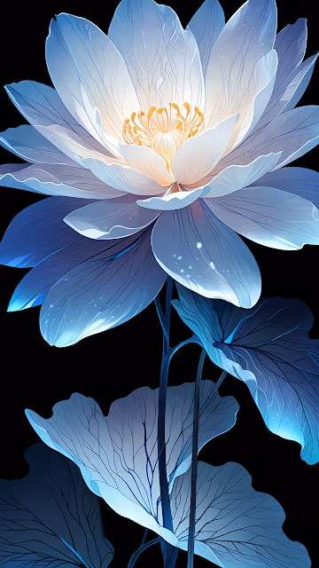 Luminous Blue Lotus Flower on Black Background - Free 4K & 8K Mobile Wallpaper