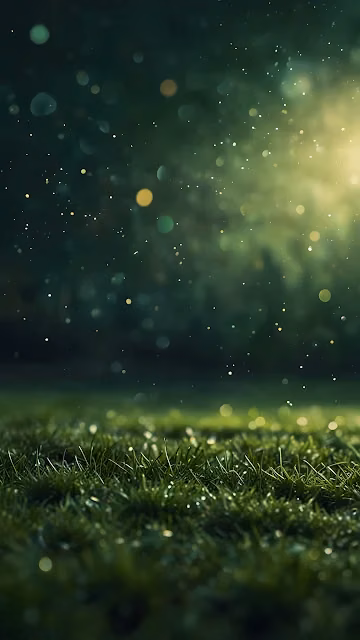 Lush Green Grass with Dew and Bokeh Lights - Free 4K & 8K Mobile Wallpaper