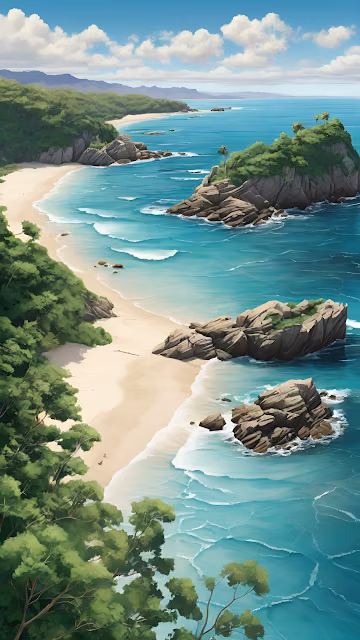 Lush Tropical Island Cove Painting Turquoise Ocean View - Free 4K & 8K Mobile Wallpaper