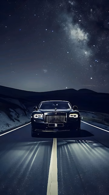 Luxury Car on Desert Road Under Starry Night Sky - Free 4K & 8K Mobile Wallpaper