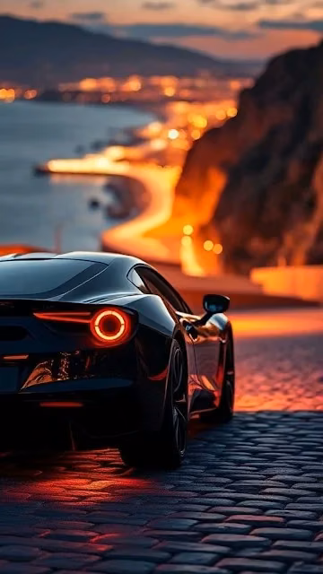 Luxury Sports Car Taillight View Coastal Night Drive - Free 4K & 8K Mobile Wallpaper