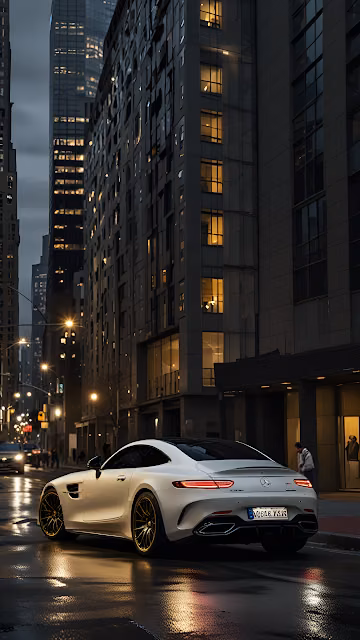 Luxury Sports Coupe on Wet City Street at Dusk - Free 4K & 8K Mobile Wallpaper