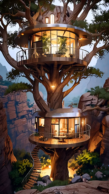 Luxury Treehouse Architecture Cliffside Retreat Design - Free 4K & 8K Mobile Wallpaper