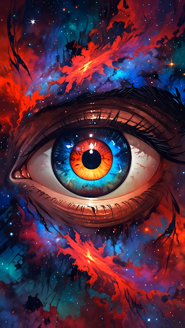 Macro Eye Surreal Art Red Blue Nebula Galaxy Portrait - Free 4K & 8K Mobile Wallpaper