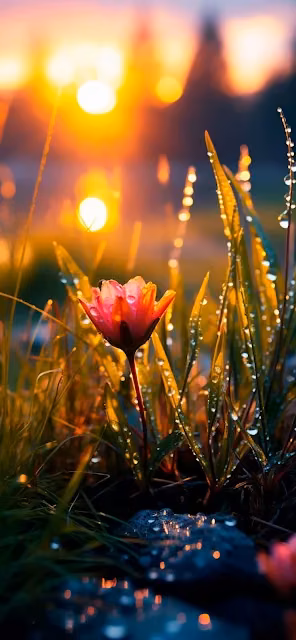Macro Flower Dewdrops Golden Sunrise Bokeh Glow - Free 4K & 8K Mobile Wallpaper