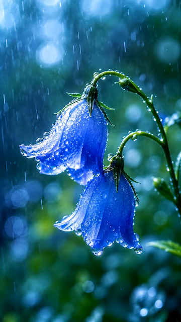 Macro Photography of Blue Bellflowers with Water Droplets - Free 4K & 8K Mobile Wallpaper