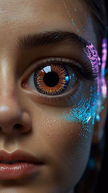 Macro Portrait of Cybernetic Human Eye and Neon Face Tech - Free 4K & 8K Mobile Wallpaper
