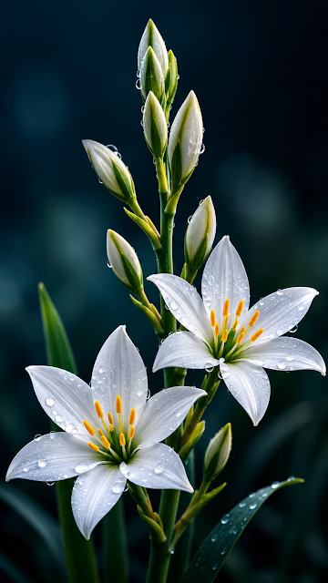 Macro White Starflowers on Dark Teal Background - Free 4K & 8K Mobile Wallpaper