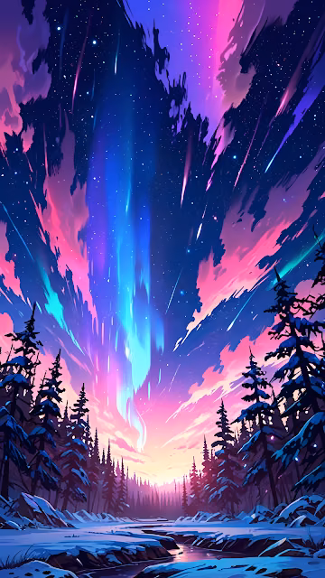 Magical Aurora Sky Over Snowy Forest at Twilight - Free 4K & 8K Mobile Wallpaper