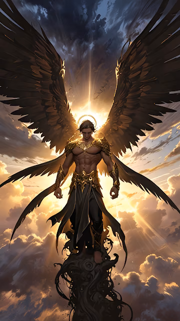 Majestic Angel with Golden Armor and Giant Wings at Sunset - Free 4K & 8K Mobile Wallpaper