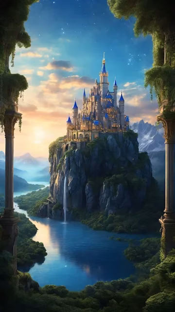 Majestic castle perched on cliff overlooking river at sunset - Free 4K & 8K Mobile Wallpaper