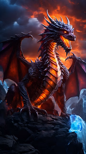 Majestic Fire-Breathing Dragon on Mountain Peak at Dusk - Free 4K & 8K Mobile Wallpaper
