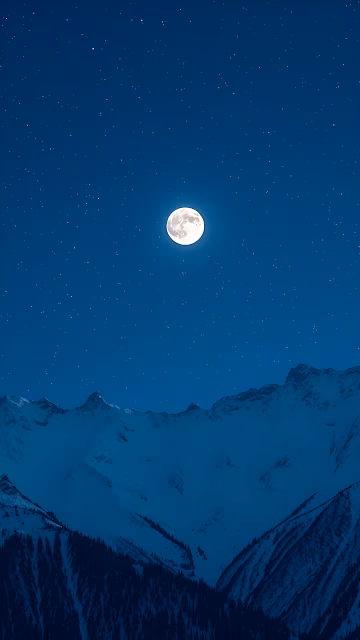Majestic Full Moon Night Sky Over Snowy Alpine Peaks - Free 4K & 8K Mobile Wallpaper