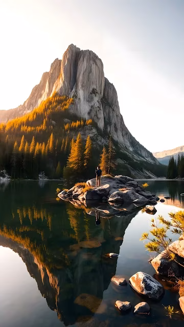 Majestic Mountain Lake Reflection Golden Hour Light - Free 4K & 8K Mobile Wallpaper