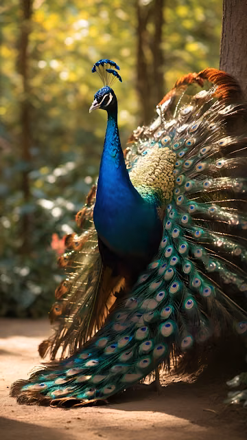 Majestic Peacock Displaying Iridescent Tail Feathers - Free 4K & 8K Mobile Wallpaper