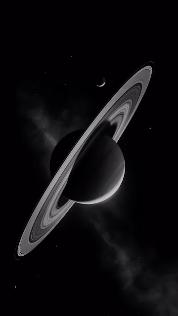 Majestic Saturn Planet Rings Monochrome Space Art - Free 4K & 8K Mobile Wallpaper
