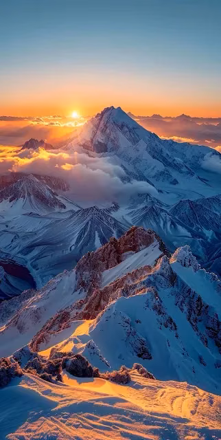 Majestic Snow Capped Mountains Sunrise Alpine Peaks - Free 4K & 8K Mobile Wallpaper
