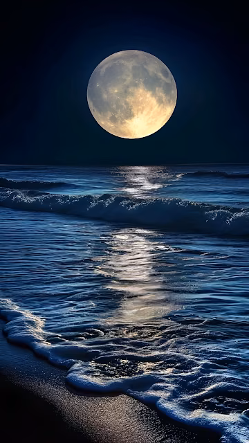 Majestic Supermoon Reflecting Over Dark Ocean Waves - Free 4K & 8K Mobile Wallpaper
