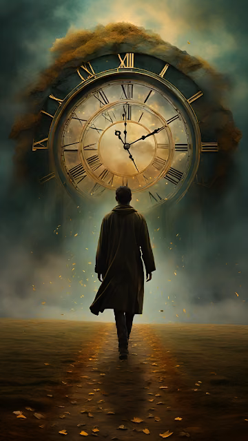 Man Walking Towards Giant Antique Clock Face Time Concept - Free 4K & 8K Mobile Wallpaper