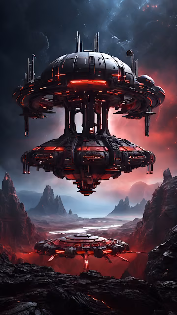 Massive Alien Ships Hovering Over Red Planetary Landscape - Free 4K & 8K Mobile Wallpaper