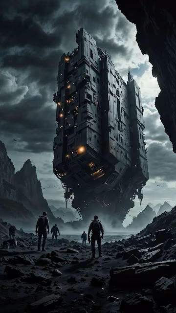 Massive Spaceship Hovering Over Desolate Landscape - Free 4K & 8K Mobile Wallpaper