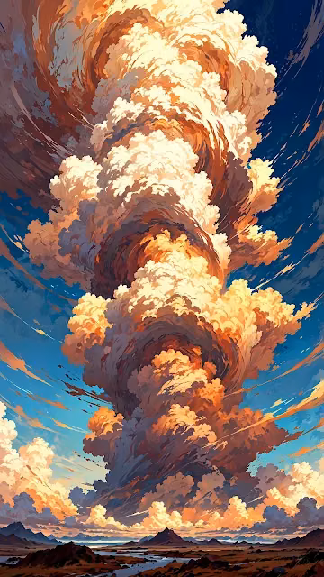 Massive Swirling Cumulonimbus Cloud Formation at Sunset - Free 4K & 8K Mobile Wallpaper