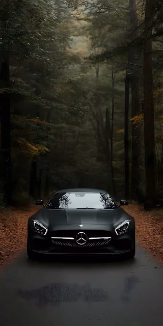 Matte Black Sports Car in Dark Forest - Free 4K & 8K Mobile Wallpaper