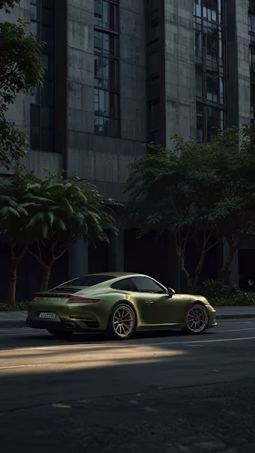Matte Green Porsche Parked Near Concrete Building - Free 4K & 8K Mobile Wallpaper