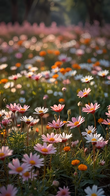 Meadow Daisies at Golden Hour, Soft Focus Flowers - Free 4K & 8K Mobile Wallpaper