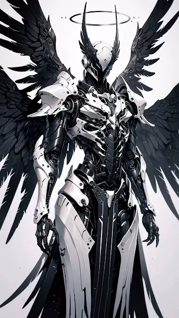 Mechanical Angel with Black Wings and Halo - Free 4K & 8K Mobile Wallpaper