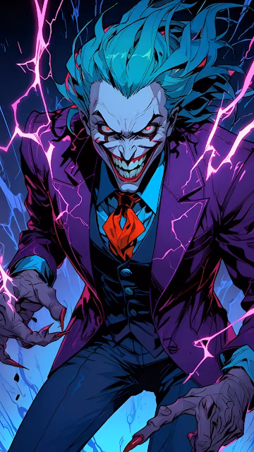 Menacing Clown with Electric Purple Lightning Aura - Free 4K & 8K Mobile Wallpaper