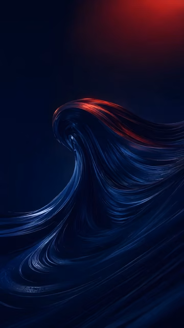 Smooth midnight blue wave curves beneath a restrained crimson glow on a dark background.