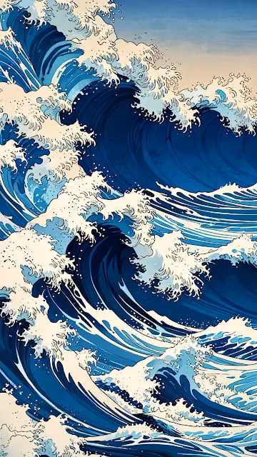 Mighty ocean waves crash in dynamic blue and white swirls - Free 4K & 8K Mobile Wallpaper